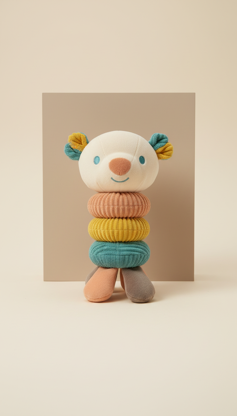 Plush developmental toy with sensory tags